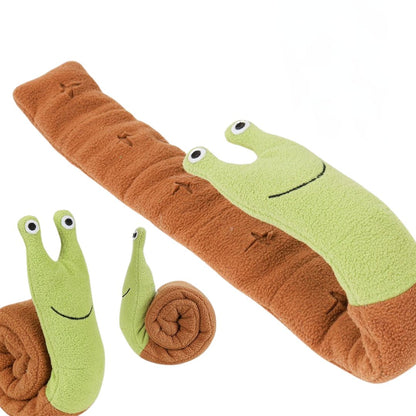 snail look dog toy that unravels to hide treats in for your dog to find. Slow feeding, interactive treat toy.