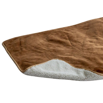 waterproof double layer dog blanket featuring dual fabrics fleece and teddy. Colour - Caramel.